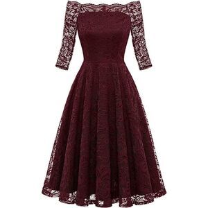 NWT Off Shoulder 3/4 Sleeve Retro Lace Cocktail Formal Bridesmaid Dress SIZE M